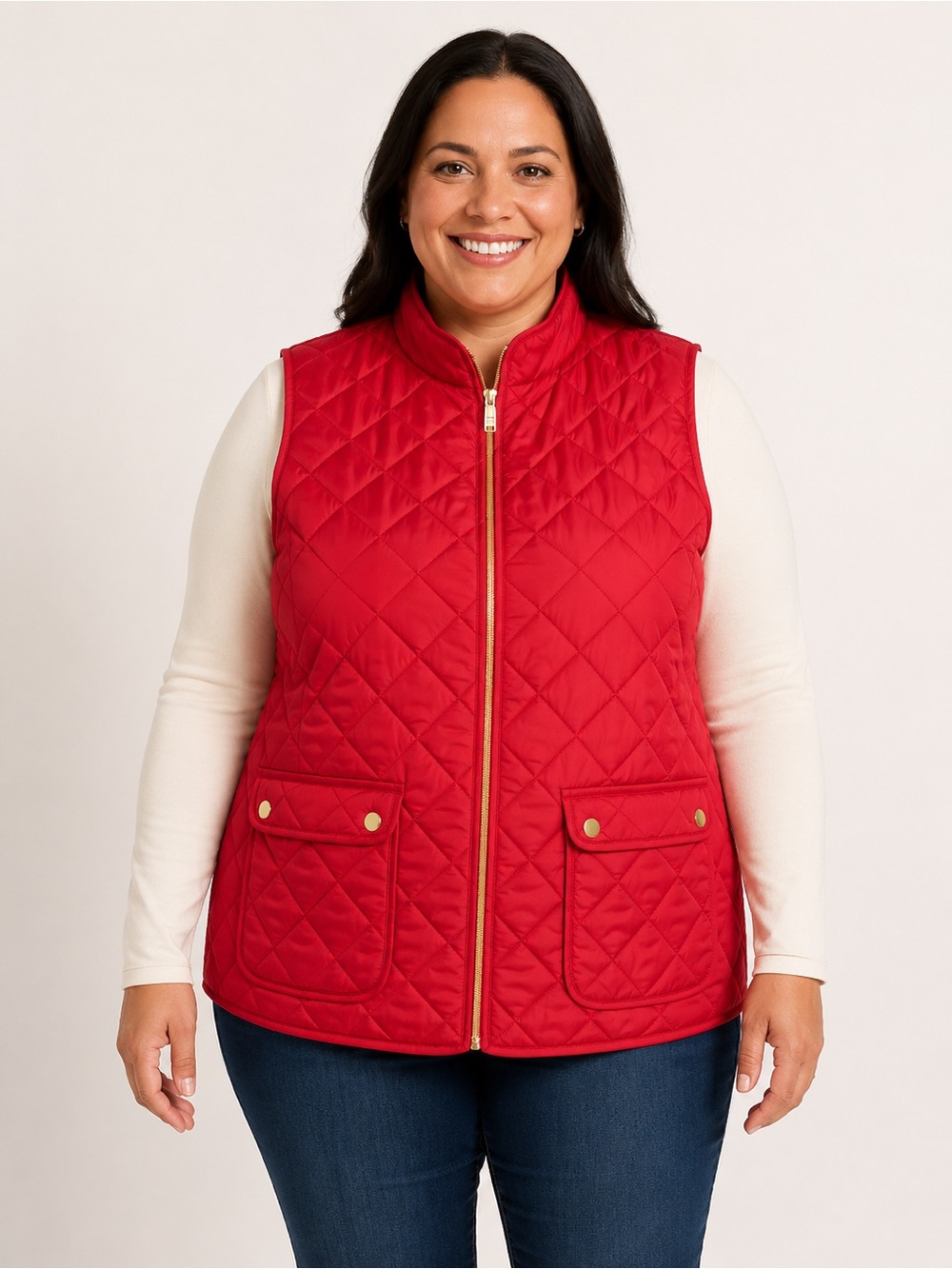 St. John’s Bay Red Diamond Quilted Vest XXLT XXL Tall Gold Zip Pockets